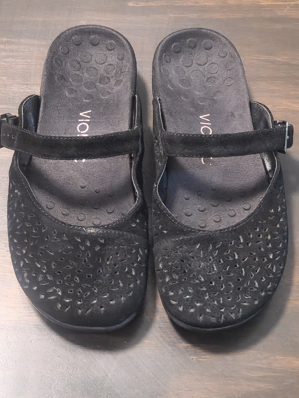 Vionic Lidia Suede Mules Black Mary Jane Slip-On Shoes Women's Size 7